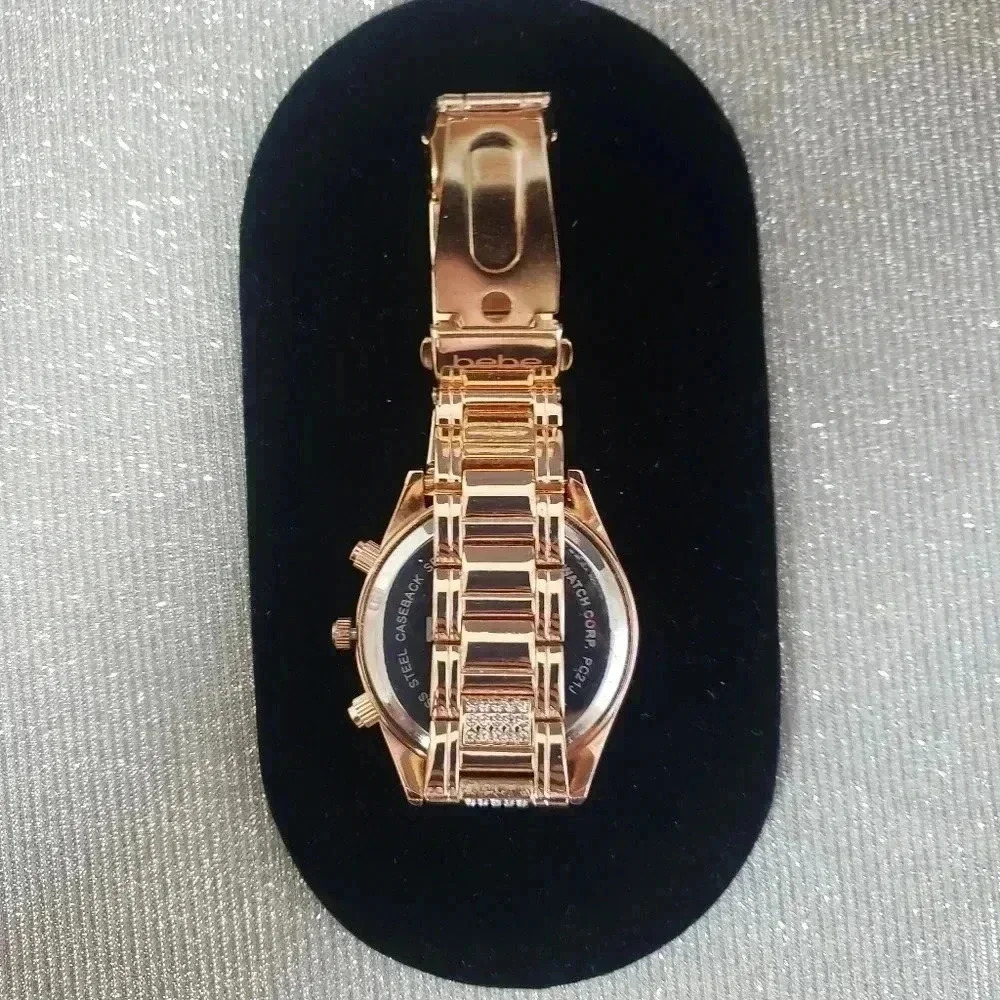 BEBE Rose Gold Rhinestone Embellished Watch - Picture 3 of 3